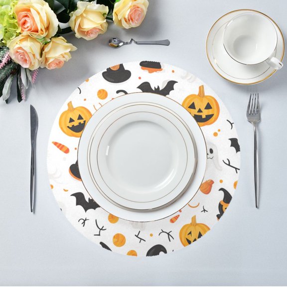 15.4" Round Placemat Set of 1 Polyester Fabric Place Mats Non-Slip Dining Kitchen Table Mats for Kitchen Party Decor Halloween Element Pattern