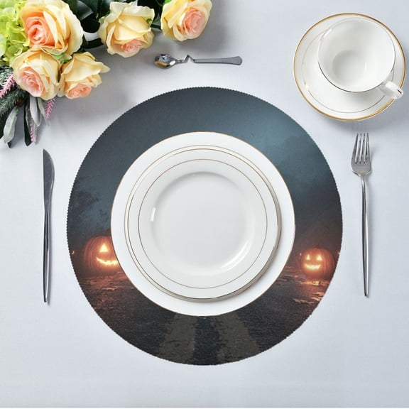 15.4" Round Placemat Set of 1 Polyester Fabric Place Mats Non-Slip Dining Kitchen Table Mats for Kitchen Party Decor Halloween Night