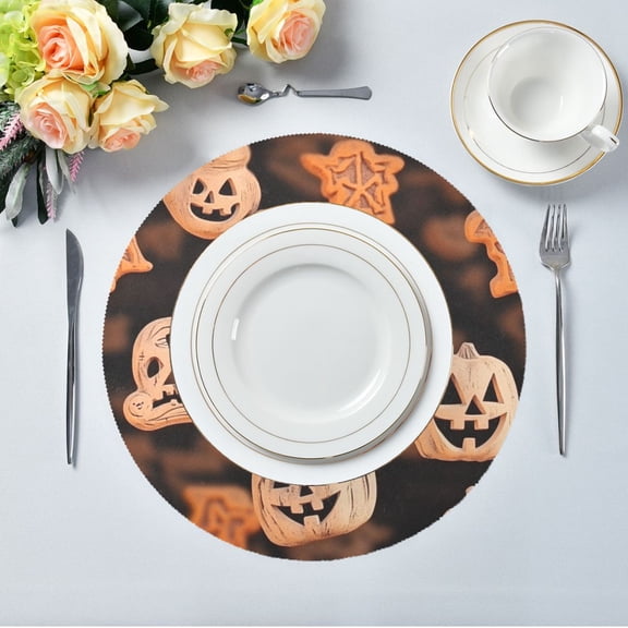 15.4" Round Placemat Set of 1 Polyester Fabric Place Mats Non-Slip Dining Kitchen Table Mats for Kitchen Party Decor Halloween Symbol