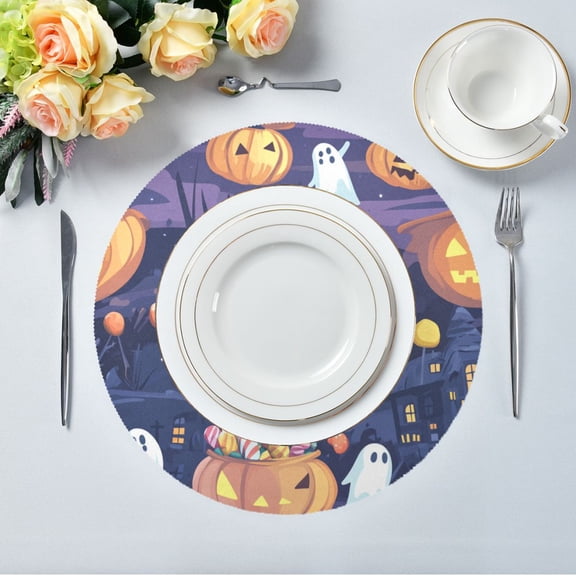 15.4" Round Placemat Set of 1 Polyester Fabric Place Mats Non-Slip Dining Kitchen Table Mats for Kitchen Party Decor Halloween Theme
