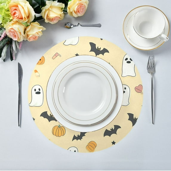 15.4" Round Placemat Set of 1 Polyester Fabric Place Mats Non-Slip Dining Kitchen Table Mats for Kitchen Party Decor Halloween-themed Pattern Design