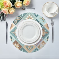 15.4" Round Placemat Set of 1 Polyester Fabric Place Mats Non-Slip Dining Kitchen Table Mats for Kitchen Party Decor Intricate Blue Shape