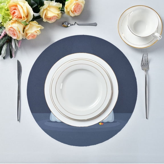 15.4" Round Placemat Set of 1 Polyester Fabric Place Mats Non-Slip Dining Kitchen Table Mats for Kitchen Party Decor Little Ghosts Eating Candy