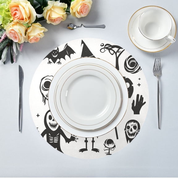 15.4" Round Placemat Set of 1 Polyester Fabric Place Mats Non-Slip Dining Kitchen Table Mats for Kitchen Party Decor Logo with Various Halloween