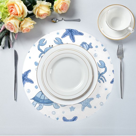 15.4" Round Placemat Set of 1 Polyester Fabric Place Mats Non-Slip Dining Kitchen Table Mats for Kitchen Party Decor Marine Organisms