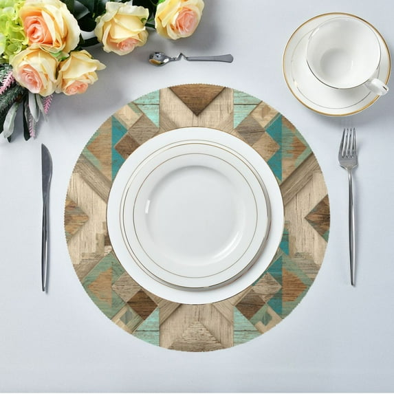 15.4" Round Placemat Set of 1 Polyester Fabric Place Mats Non-Slip Dining Kitchen Table Mats for Kitchen Party Decor Natural Abstract Shapes