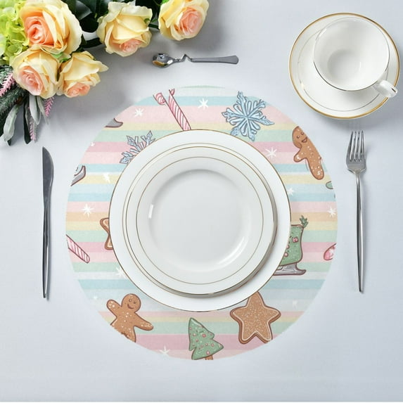 15.4" Round Placemat Set of 1 Polyester Fabric Place Mats Non-Slip Dining Kitchen Table Mats for Kitchen Party Decor Pastel Christmas-themed