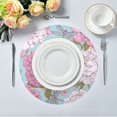 thumbnail image 1 of 15.4" Round Placemat Set of 1 Polyester Fabric Place Mats Non-Slip Dining Kitchen Table Mats for Kitchen Party Decor Pink Peony Pattern, 1 of 5