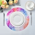 thumbnail image 1 of 15.4" Round Placemat Set of 1 Polyester Fabric Place Mats Non-Slip Dining Kitchen Table Mats for Kitchen Party Decor Pink and Blue Tie-dye Pattern, 1 of 5