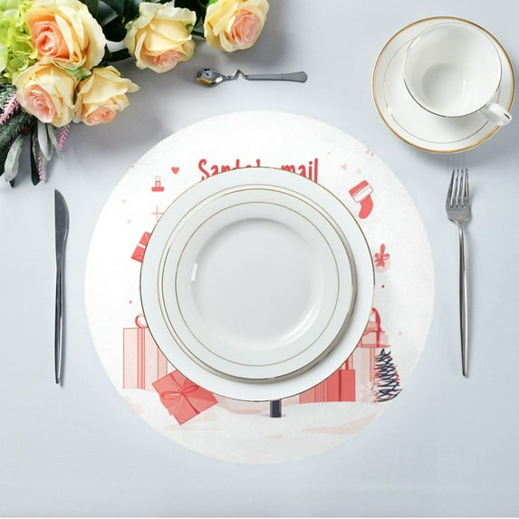15.4" Round Placemat Set of 1 Polyester Fabric Place Mats Non-Slip Dining Kitchen Table Mats for Kitchen Party Decor Red Mailbox