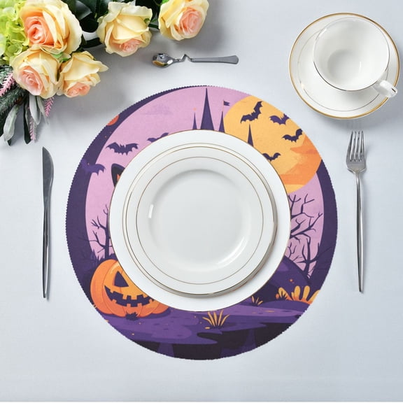 15.4" Round Placemat Set of 1 Polyester Fabric Place Mats Non-Slip Dining Kitchen Table Mats for Kitchen Party Decor Spooky Halloween Background