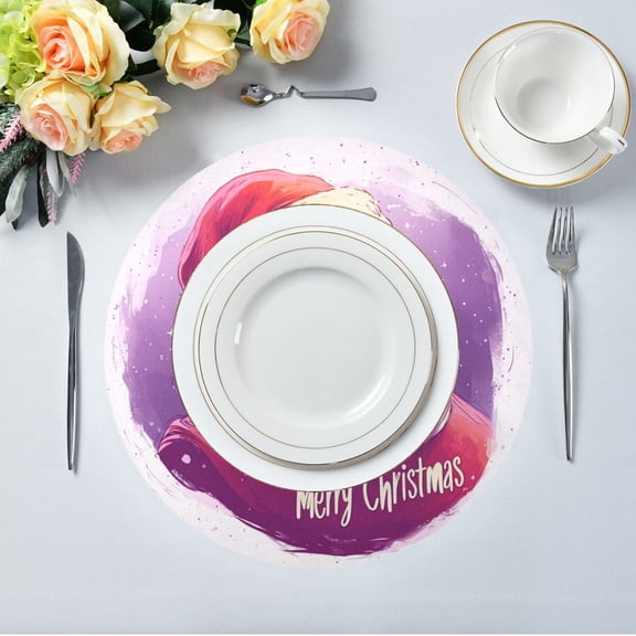 15.4" Round Placemat Set of 1 Polyester Fabric Place Mats Non-Slip Dining Kitchen Table Mats for Kitchen Party Decor Stylized Santa Claus