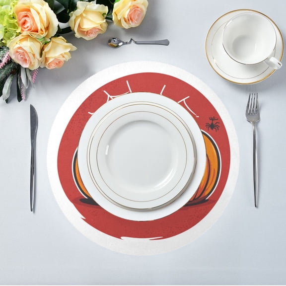 15.4" Round Placemat Set of 1 Polyester Fabric Place Mats Non-Slip Dining Kitchen Table Mats for Kitchen Party Decor Two Pumpkins