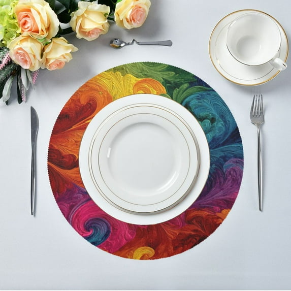 15.4" Round Placemat Set of 1 Polyester Fabric Place Mats Non-Slip Dining Kitchen Table Mats for Kitchen Party Decor Vibrant Colorful Tie-dye Pattern