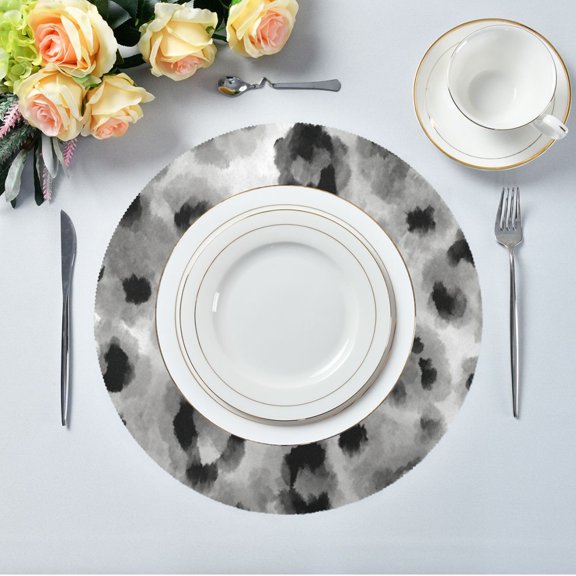 15.4" Round Placemat Set of 1 Polyester Fabric Place Mats Non-Slip Dining Kitchen Table Mats for Kitchen Party Decor Watercolor Leopard Spots
