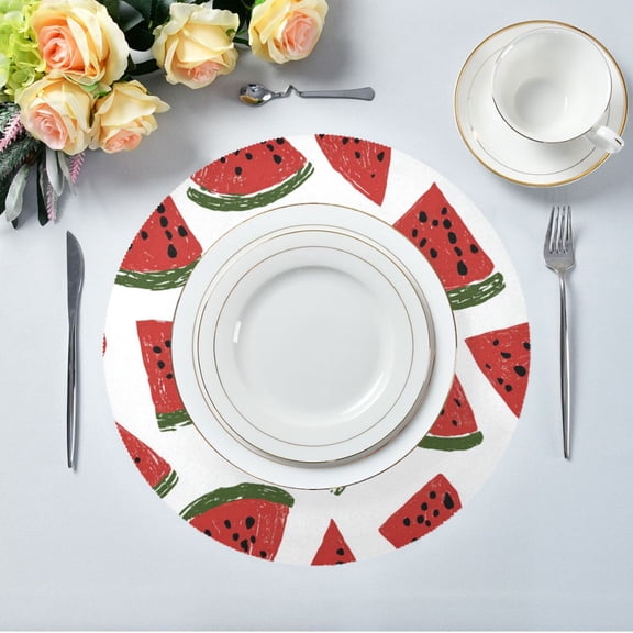 15.4" Round Placemat Set of 1 Polyester Fabric Place Mats Non-Slip Dining Kitchen Table Mats for Kitchen Party Decor Watermelon Slice Pattern