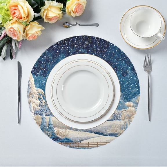 15.4" Round Placemat Set of 1 Polyester Fabric Place Mats Non-Slip Dining Kitchen Table Mats for Kitchen Party Decor Winter Fairyland Scene