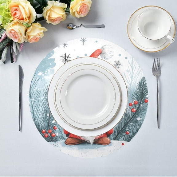 15.4" Round Placemat Set of 4 Polyester Fabric Place Mats Non-Slip Dining Kitchen Table Mats for Kitchen Party Decor Cute Little People