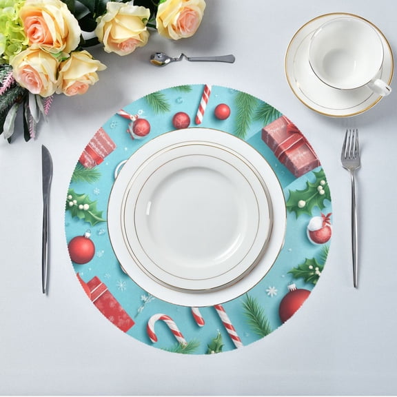 15.4" Round Placemat Set of 4 Polyester Fabric Place Mats Non-Slip Dining Kitchen Table Mats for Kitchen Party Decor Festive Decorations