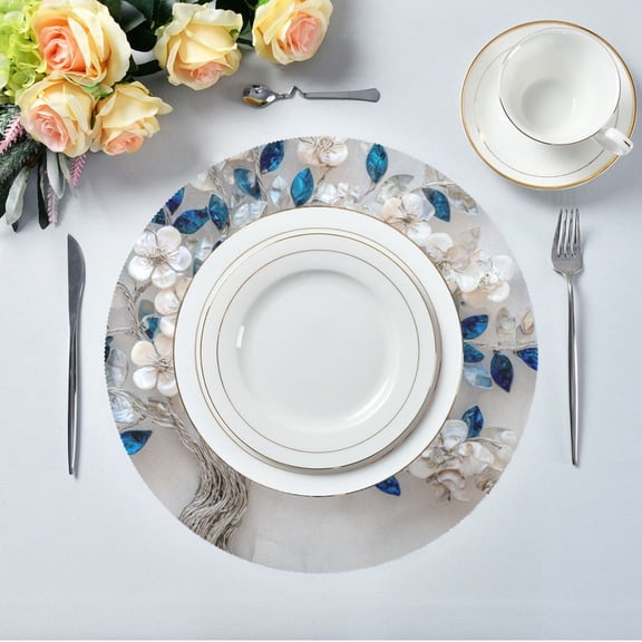 15.4" Round Placemat Set of 4 Polyester Fabric Place Mats Non-Slip Dining Kitchen Table Mats for Kitchen Party Decor Stunning Tree