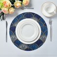 thumbnail image 1 of 15.4" Round Placemat Set of 6 Polyester Fabric Place Mats Non-Slip Dining Kitchen Table Mats for Kitchen Party Decor Dark Blue Fan-shaped Pattern, 1 of 5