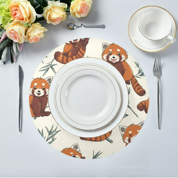15.4" Round Placemat Set of 6 Polyester Fabric Place Mats Non-Slip Dining Kitchen Table Mats for Kitchen Party Decor Red Panda Pattern