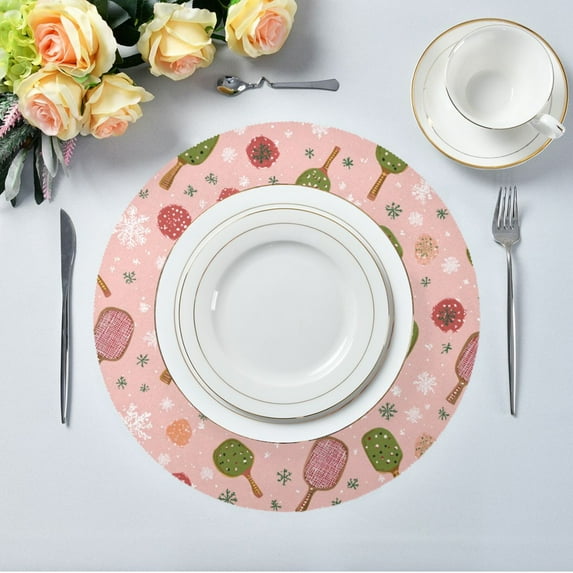 15.4" Round Placemat Set of 6 Polyester Fabric Place Mats Non-Slip Dining Kitchen Table Mats for Kitchen Party Decor Snowflake Racket Pattern