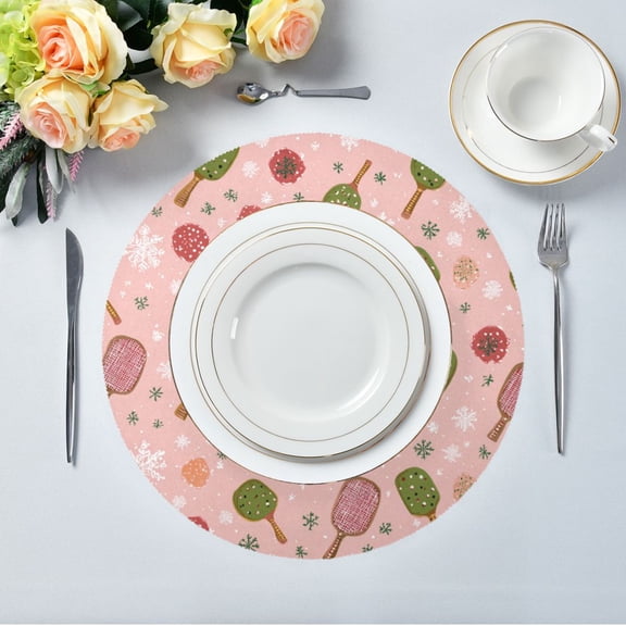 15.4" Round Placemat Set of 6 Polyester Fabric Place Mats Non-Slip Dining Kitchen Table Mats for Kitchen Party Decor Snowflake Racket Pattern