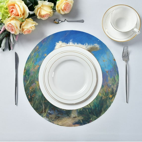 15.4" Round Placemat Set of 6 Polyester Fabric Place Mats Non-Slip Dining Kitchen Table Mats for Kitchen Party Decor The Dog Is Running