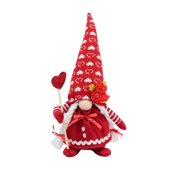 15.4" Valentine's Day Gnome Figurine, No-Face Gnome Doll with Heart Lollipop, Cute Red and White Plush Valentine Decoration, Romantic Home Décor for Table, Shelf, or Mantel, Sweet Holiday Ornament