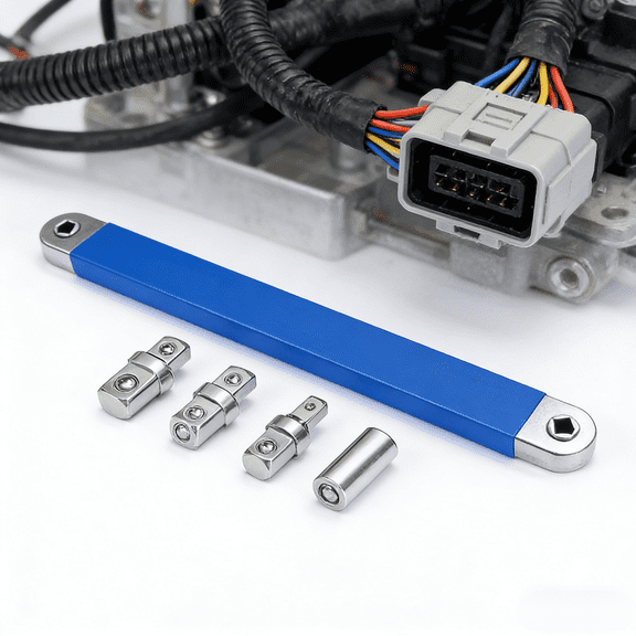 15.4-inch zero degree offset extension wrench with 1/2", 1/4", and 3/8" square drive adapters, durable ratchet tool for automotive, machinery, and mechanical repairs in tight spaces