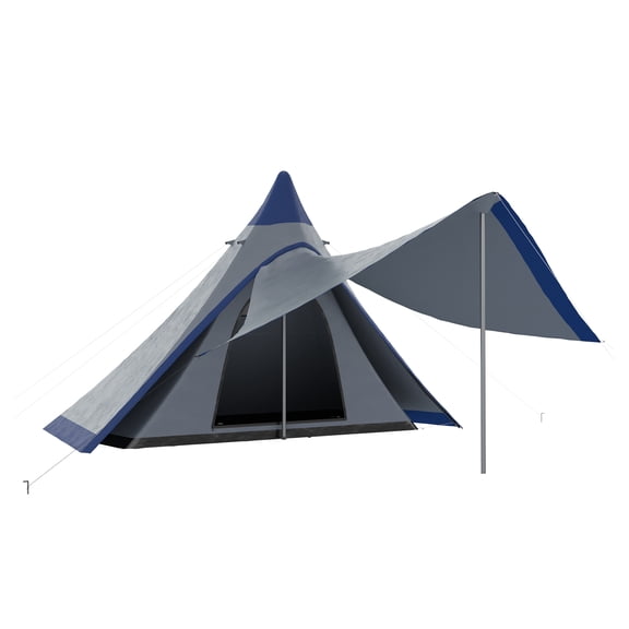 15.4'x15.4'x8.5' Teepee Tent, Waterproof Camping Tent with Porch Area, Floor and Carry Bag, for 2-3 Person Outdoor Backpacking Camping Hiking, Blue