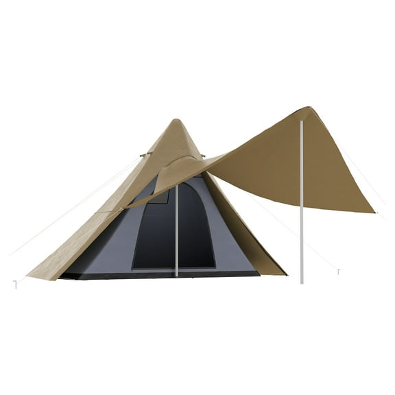 15.4'x15.4'x8.5' Teepee Tent, Waterproof Camping Tent with Porch Area, Floor and Carry Bag, for 2-3 Person Outdoor Backpacking Camping Hiking, Coffee