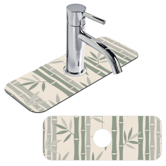 15.4"x5.7"Faucet Splash Guard Mat Non-Slip Kitchen Sink Splash Guard Faucet Mat Absorbent Fast Drying Mat for Kitchen Sink, RV,Bathroom(Bamboo Pattern)