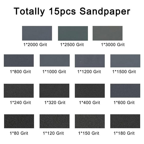 15/45 Sheets Assorted Grit Sandpaper Set for Wood Metal and Auto Polishing