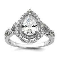 15.45mm 925 Sterling Silver Rhodium Plated Fancy Brilliant-cut Teardrop CZ Ring Size 6 Ring for Women