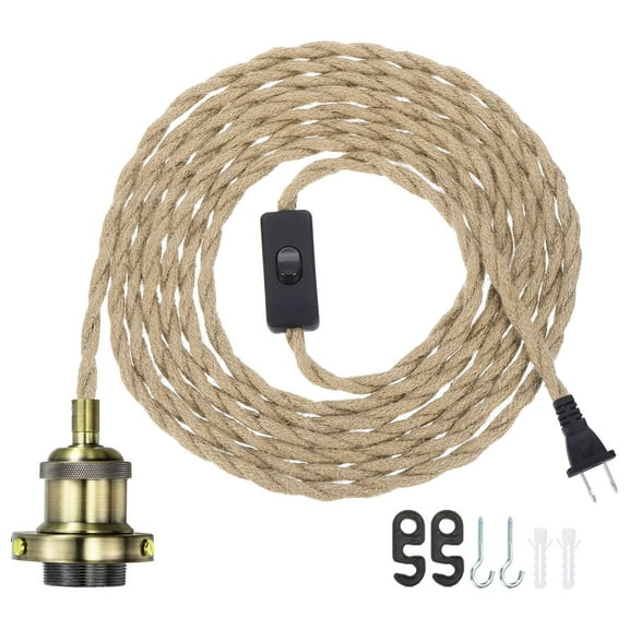 15.4Ft Pendant Light Cord Kit, Plug in E26 Socket Hanging Light with Switch Industrial Vintage Twisted Rope, Bronze
