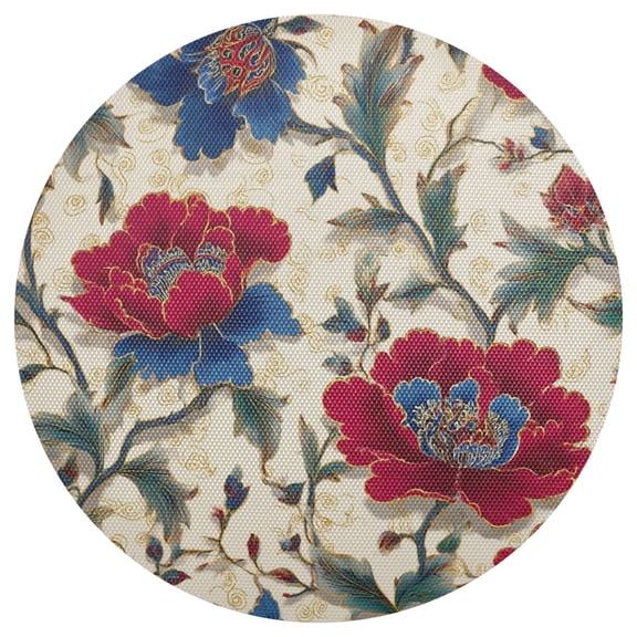 15.4Inch Round Placemats Set of 1 Heat Resistant and Cuttable Woven Table Mats for Table Decor Red and Indigo Blue Flowers