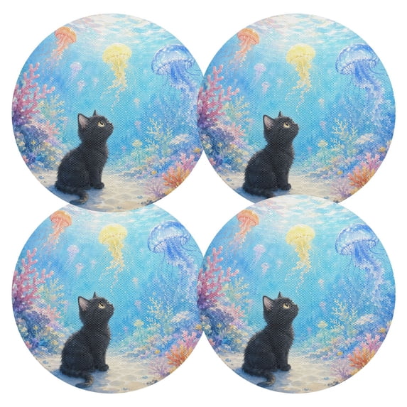 15.4Inch Round Placemats Set of 4 Heat Resistant and Cuttable Woven