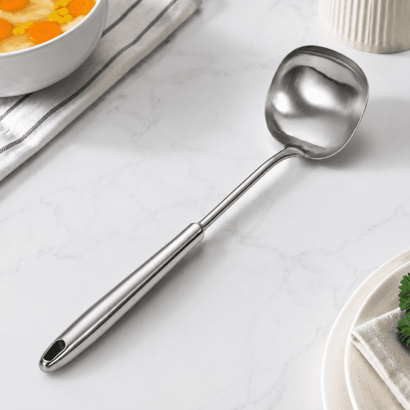 15.4in Soup Ladle 316 Stainless Steel Square Head Matte Finish Kitchen Utensil