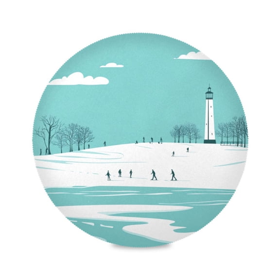 15.4inch Round Placemats, DIY Printing Design, Suitable for Kitchen, Table Party Decoration A Beach Scene