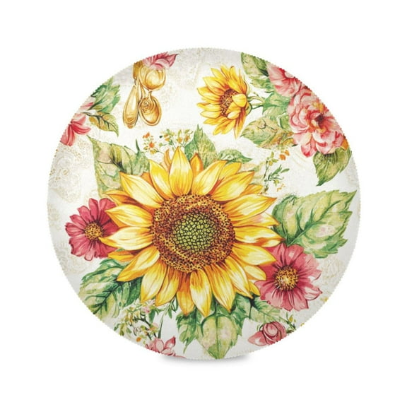 15.4inch Round Placemats, DIY Printing Design, Suitable for Kitchen, Table Party Decoration A Beautiful Sunflower