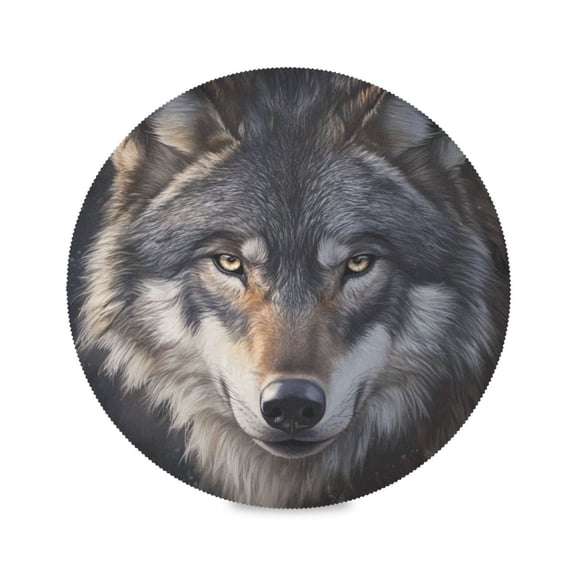 15.4inch Round Placemats, DIY Printing Design, Suitable for Kitchen, Table Party Decoration A Big Wolf