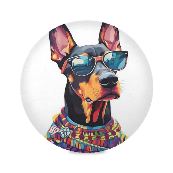 15.4inch Round Placemats, DIY Printing Design, Suitable for Kitchen, Table Party Decoration A Cool Mexican Doberman Dog