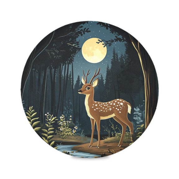 15.4inch Round Placemats, DIY Printing Design, Suitable for Kitchen, Table Party Decoration A Deer in The Forest