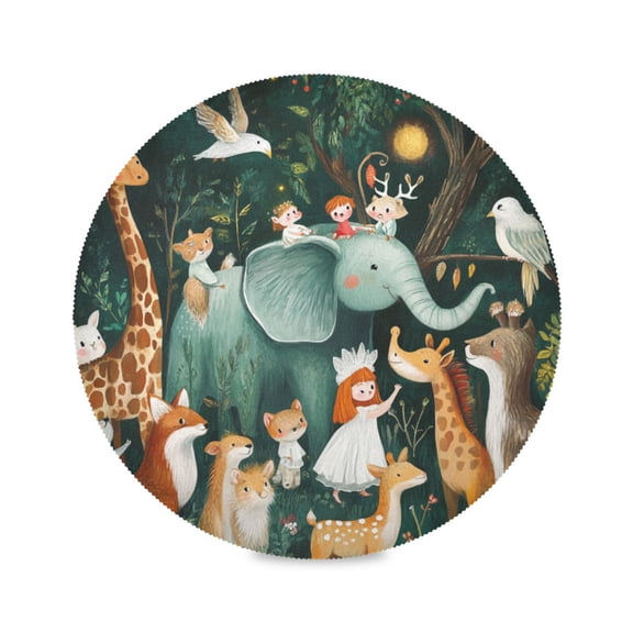 15.4inch Round Placemats, DIY Printing Design, Suitable for Kitchen, Table Party Decoration A Group Of Happy Animals