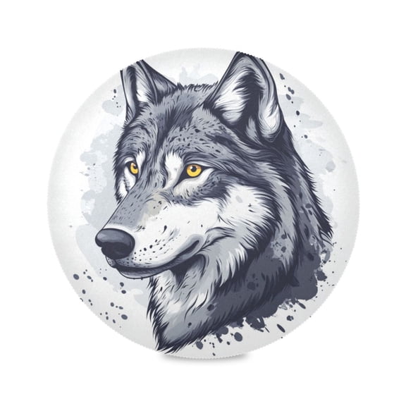 15.4inch Round Placemats, DIY Printing Design, Suitable for Kitchen, Table Party Decoration A Handsome Wolf