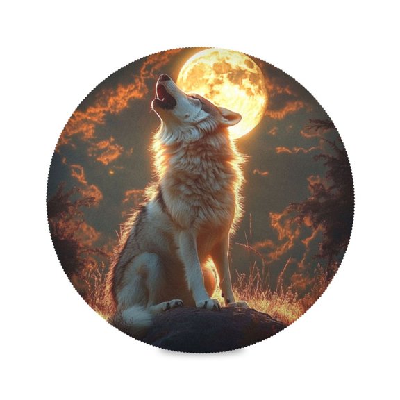 15.4inch Round Placemats, DIY Printing Design, Suitable for Kitchen, Table Party Decoration A Majestic Wolf