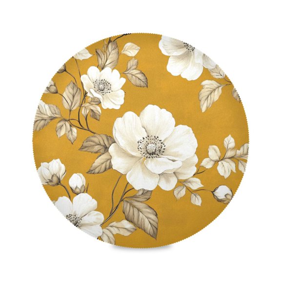 15.4inch Round Placemats, DIY Printing Design, Suitable for Kitchen, Table Party Decoration A Pattern Of White Flowers
