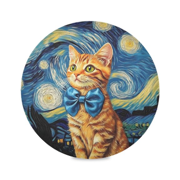 15.4inch Round Placemats, DIY Printing Design, Suitable for Kitchen, Table Party Decoration A Sitting Kitten